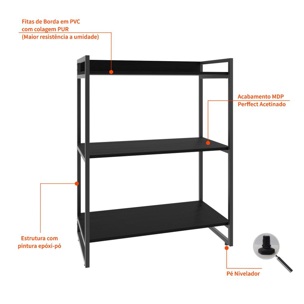 Estante Kuadra I Preta 80 cm