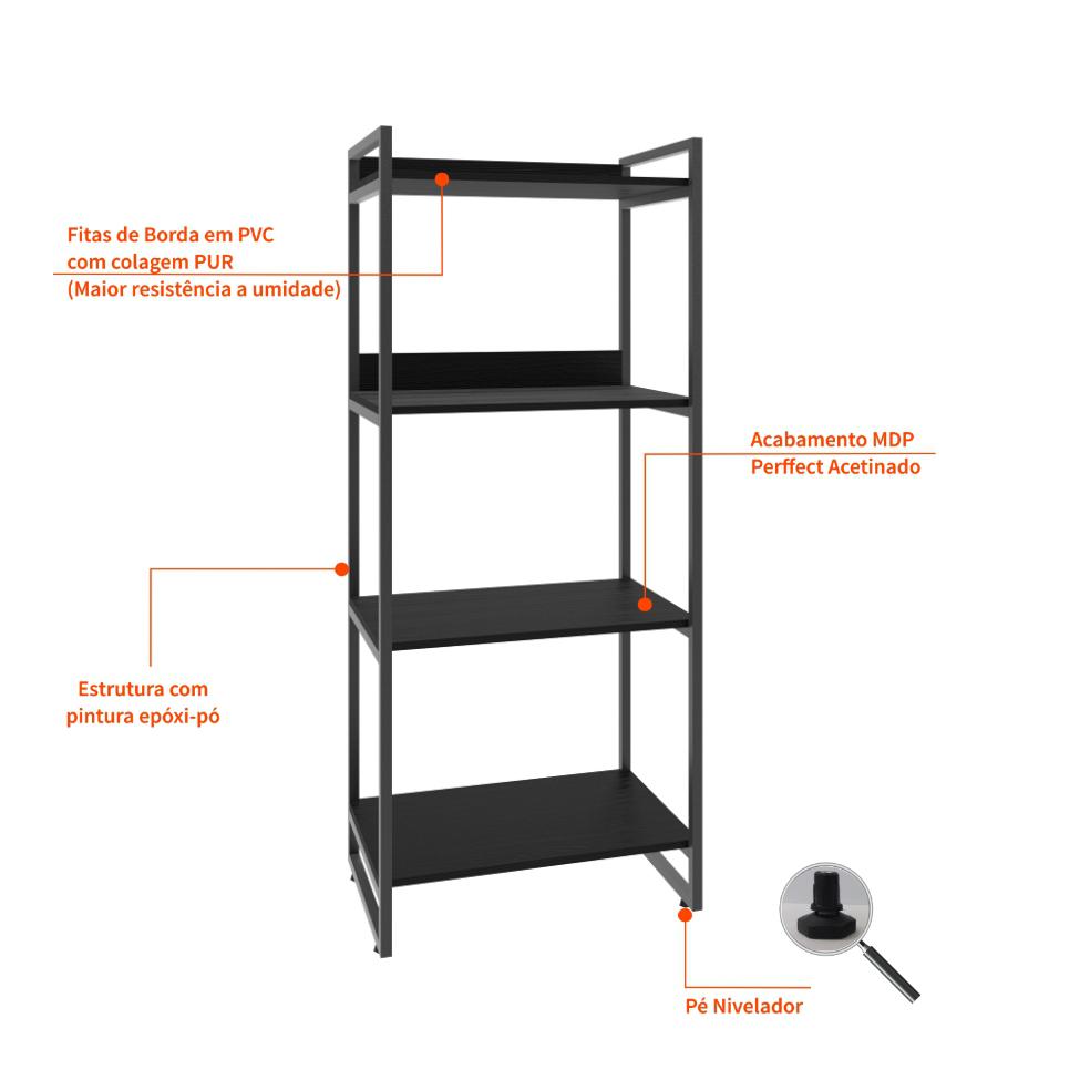 Estante Kuadra II Preta 60 cm