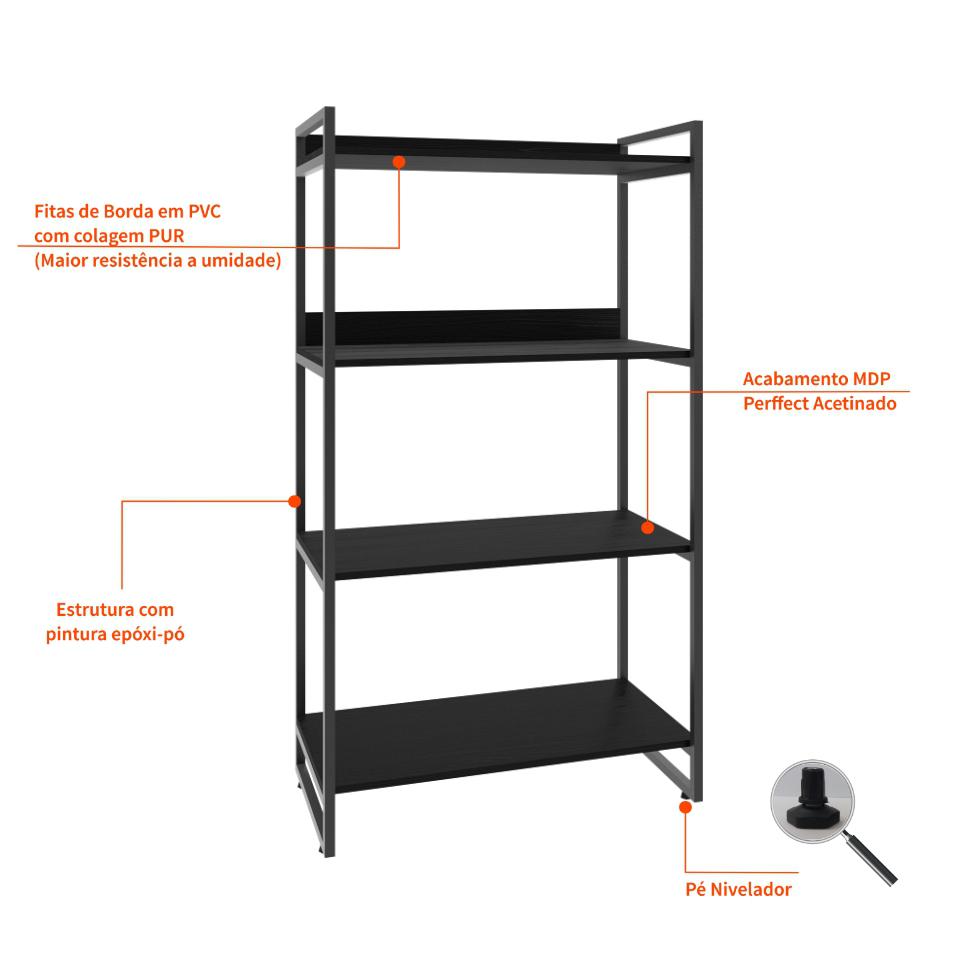Estante Kuadra II Preta 80 cm