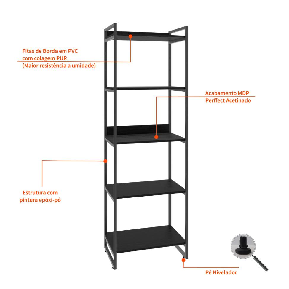 Estante Kuadra III Preta 60 cm