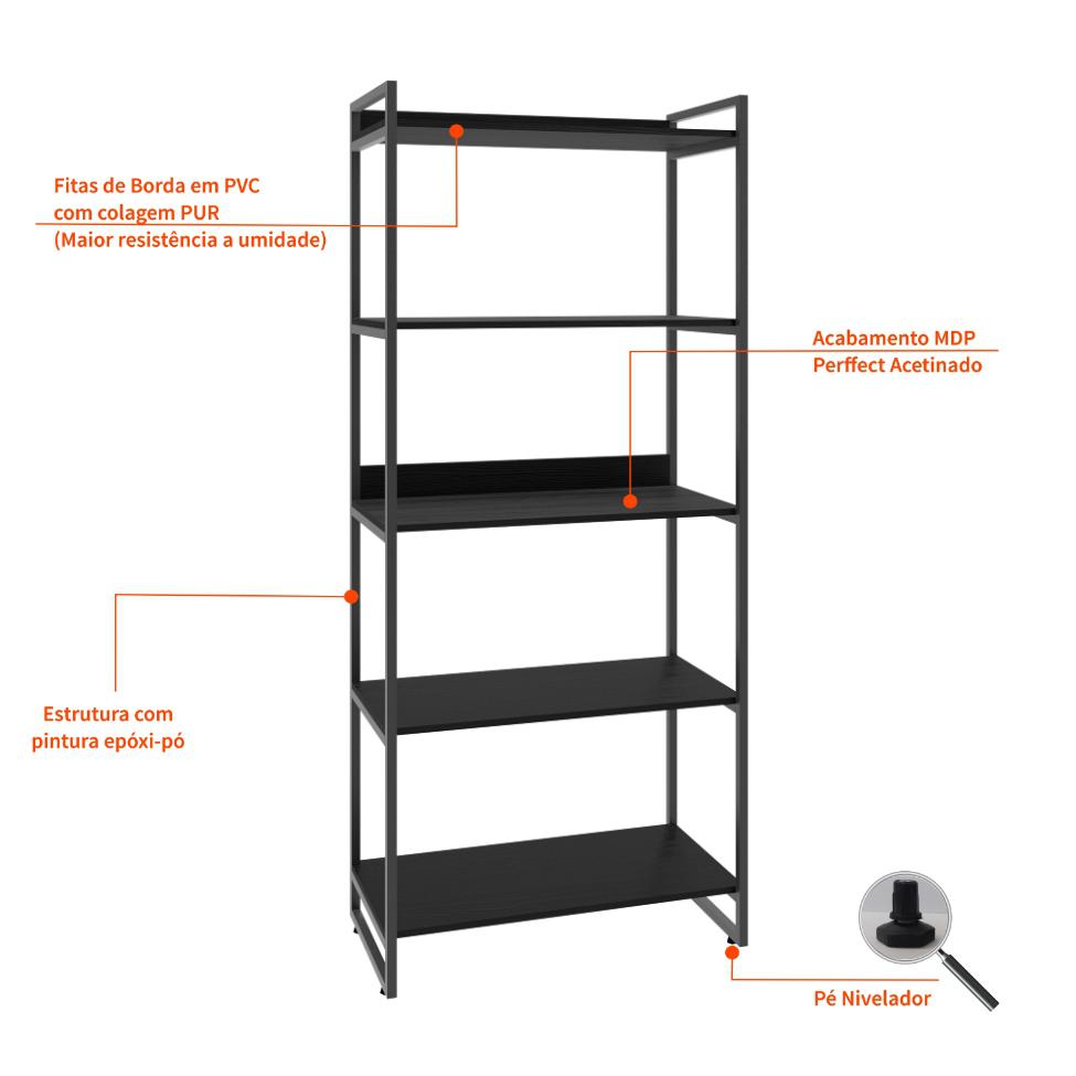 Estante Kuadra III Preta 80 cm