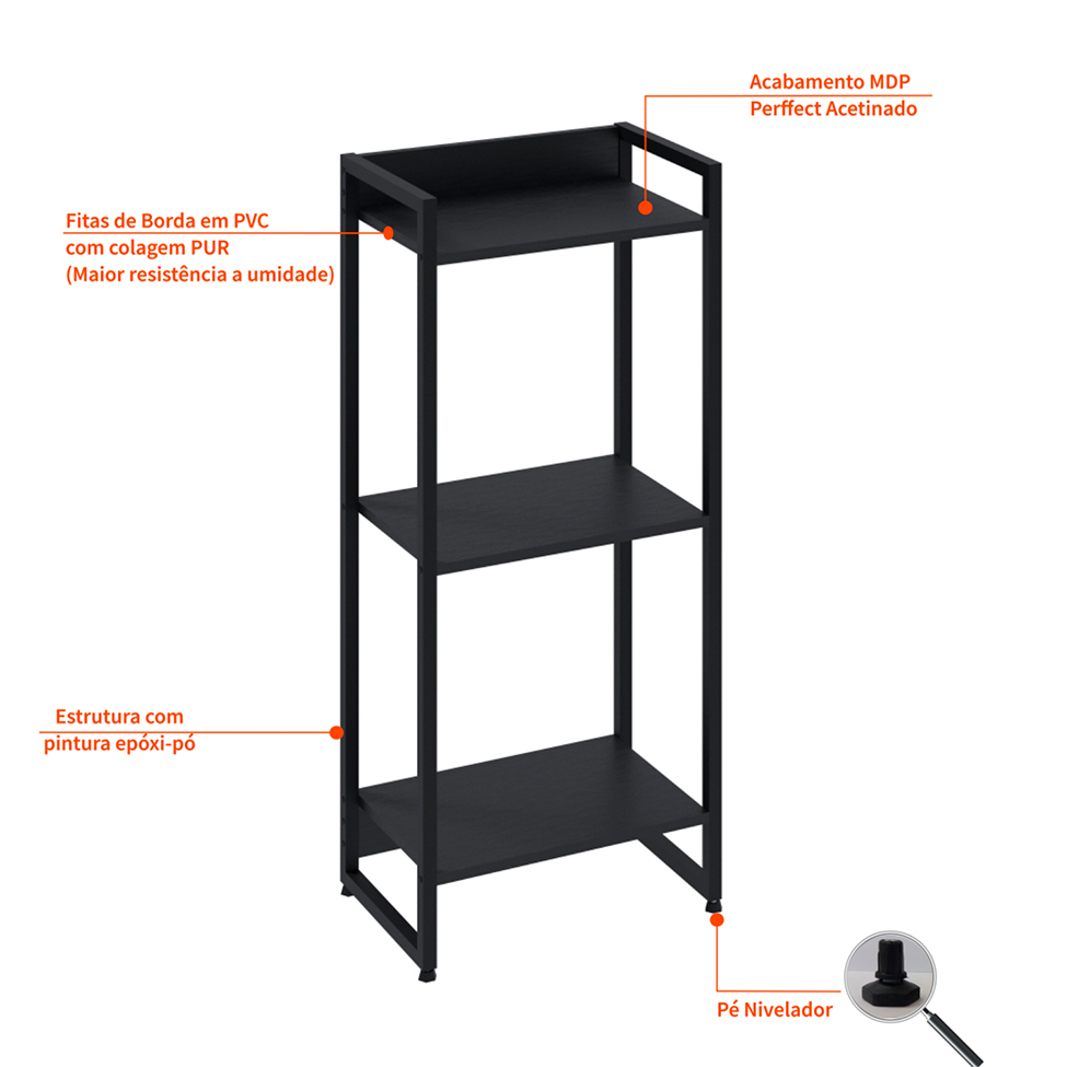 Estante Studio Ônix e Preta 104 cm