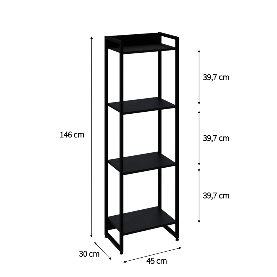 Estante Studio Ônix e Preta 146 cm