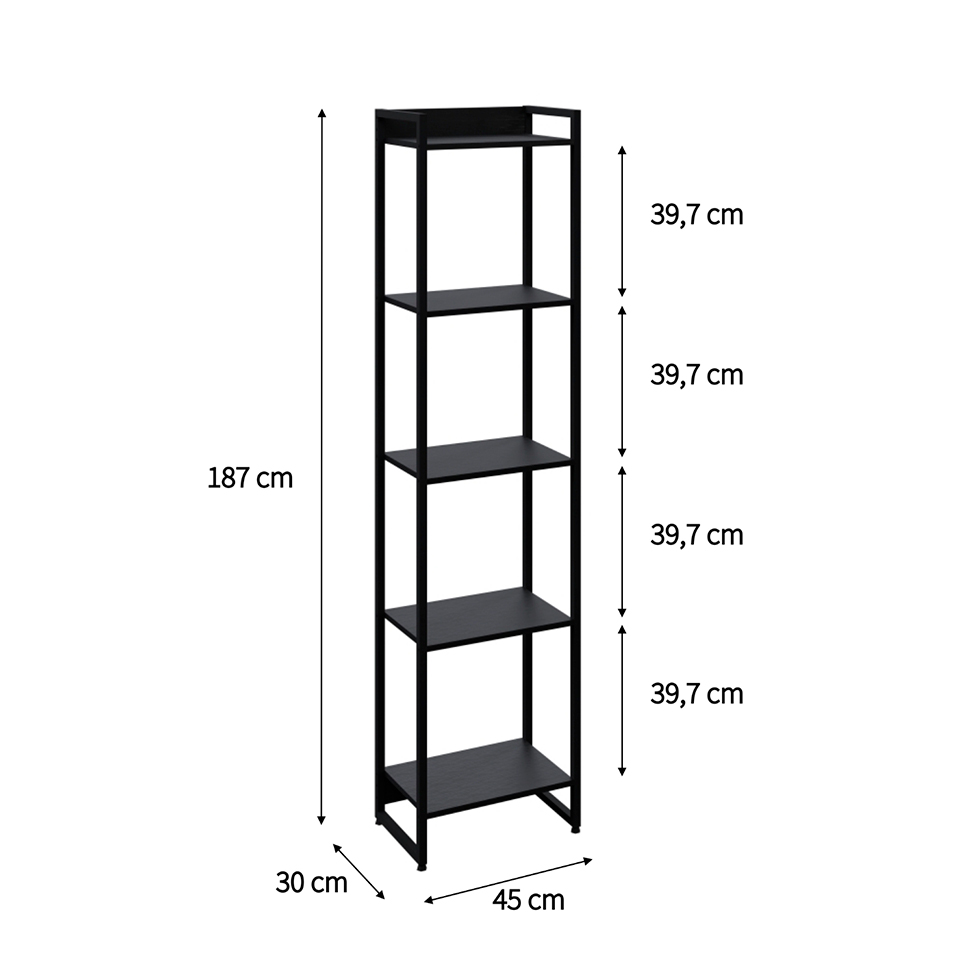 Estante Studio Ônix e Preta 187 cm