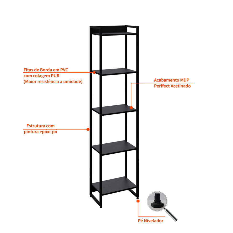 Estante Studio Ônix e Preta 187 cm