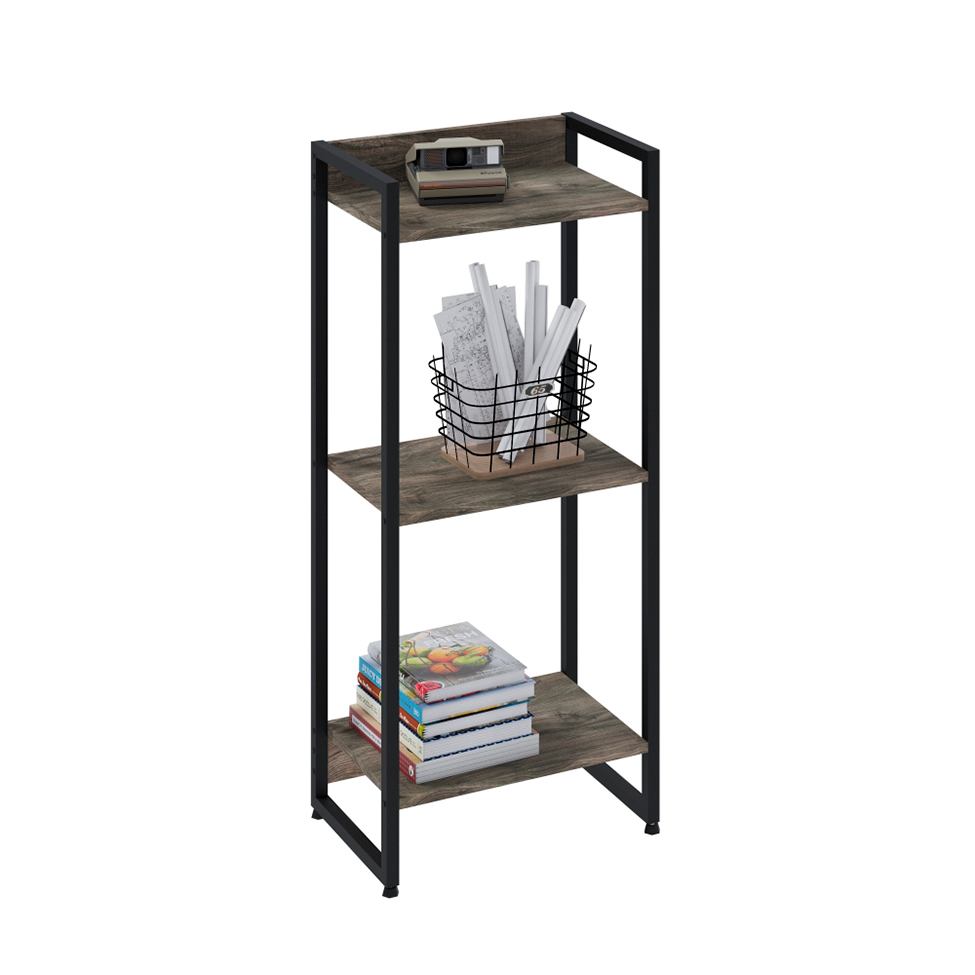 Estante Studio Carvalho Dark e Preta 104 cm