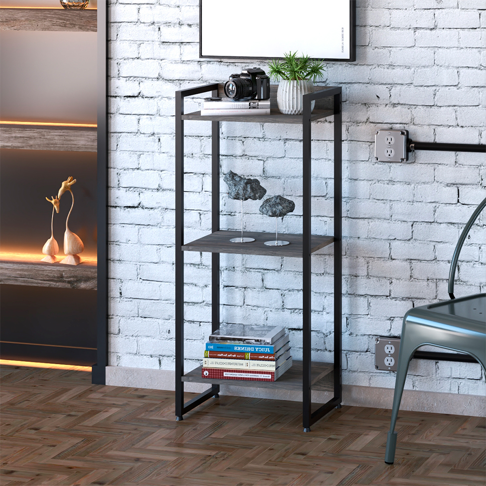Estante Studio Carvalho Dark e Preta 104 cm