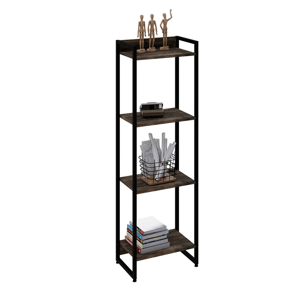 Estante Studio Carvalho Dark e Preta 146 cm