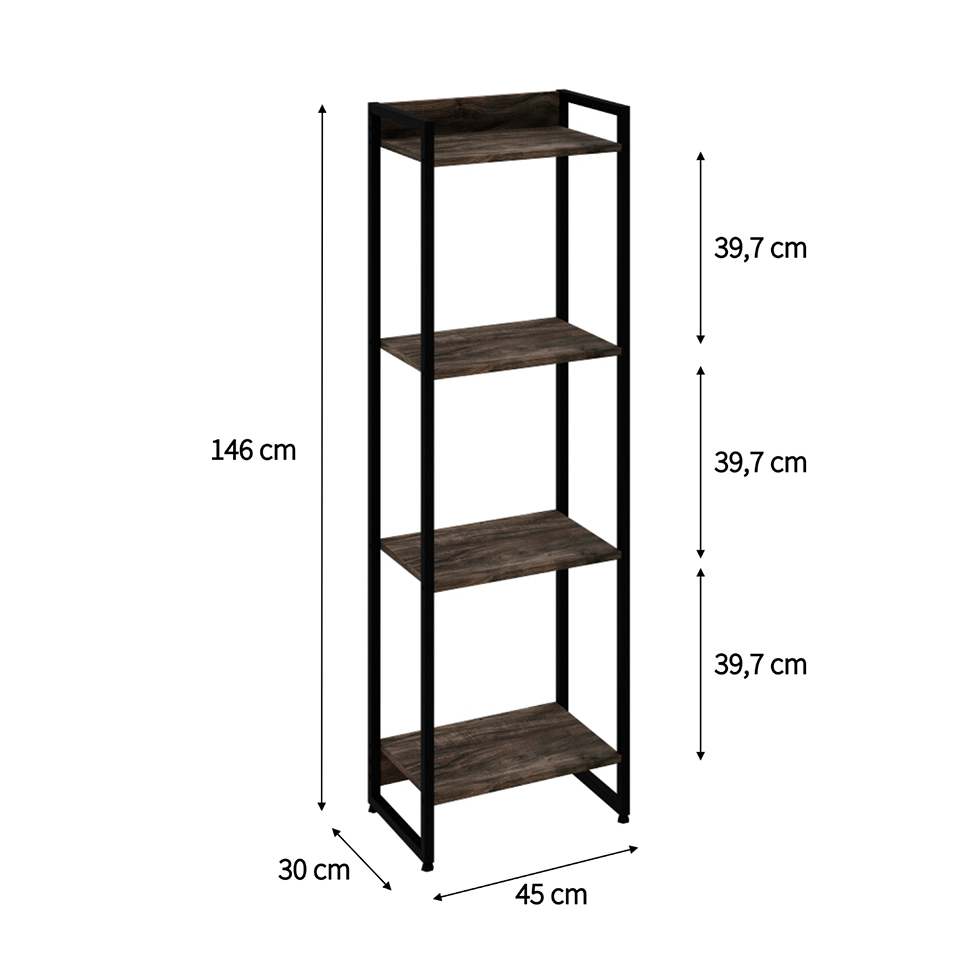 Estante Studio Carvalho Dark e Preta 146 cm