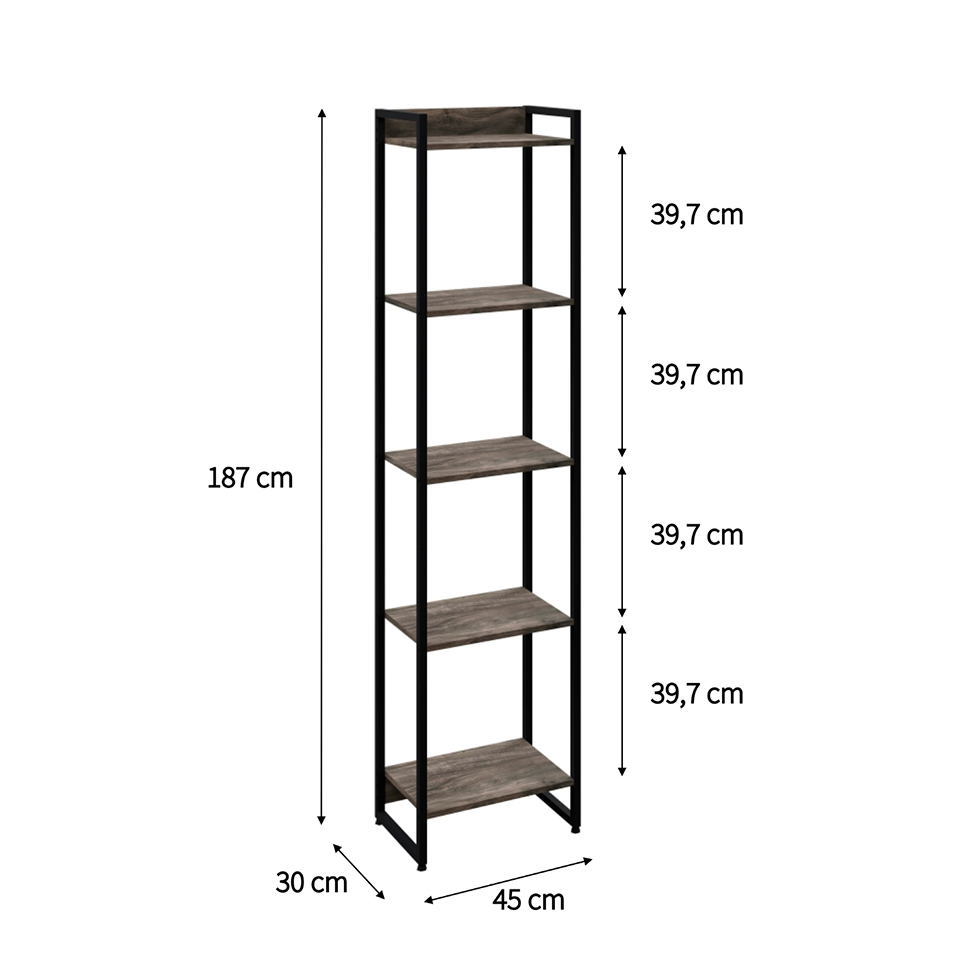 Estante Studio Carvalho Dark e Preta 187 cm