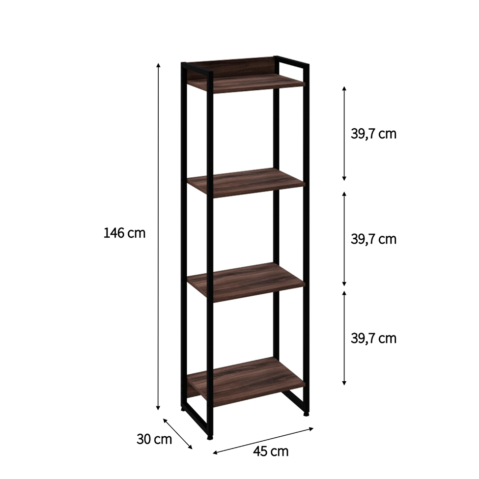 Estante Studio Nogal e Preta 146 cm