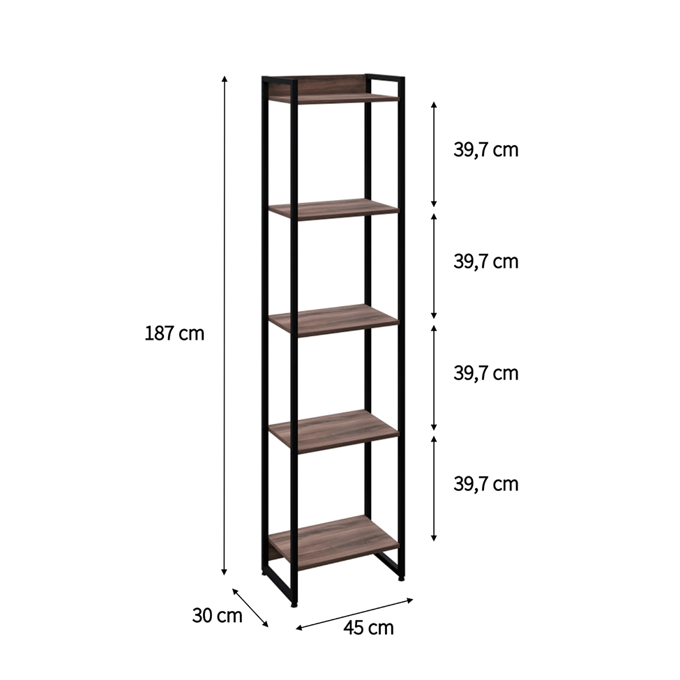 Estante Studio Nogal e Preta 187 cm