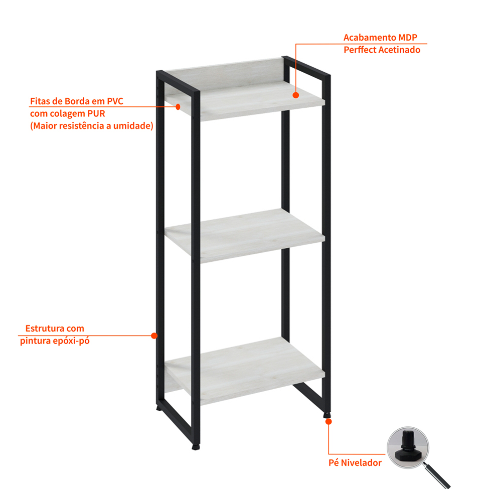 Estante Studio Snow e Preta 104 cm