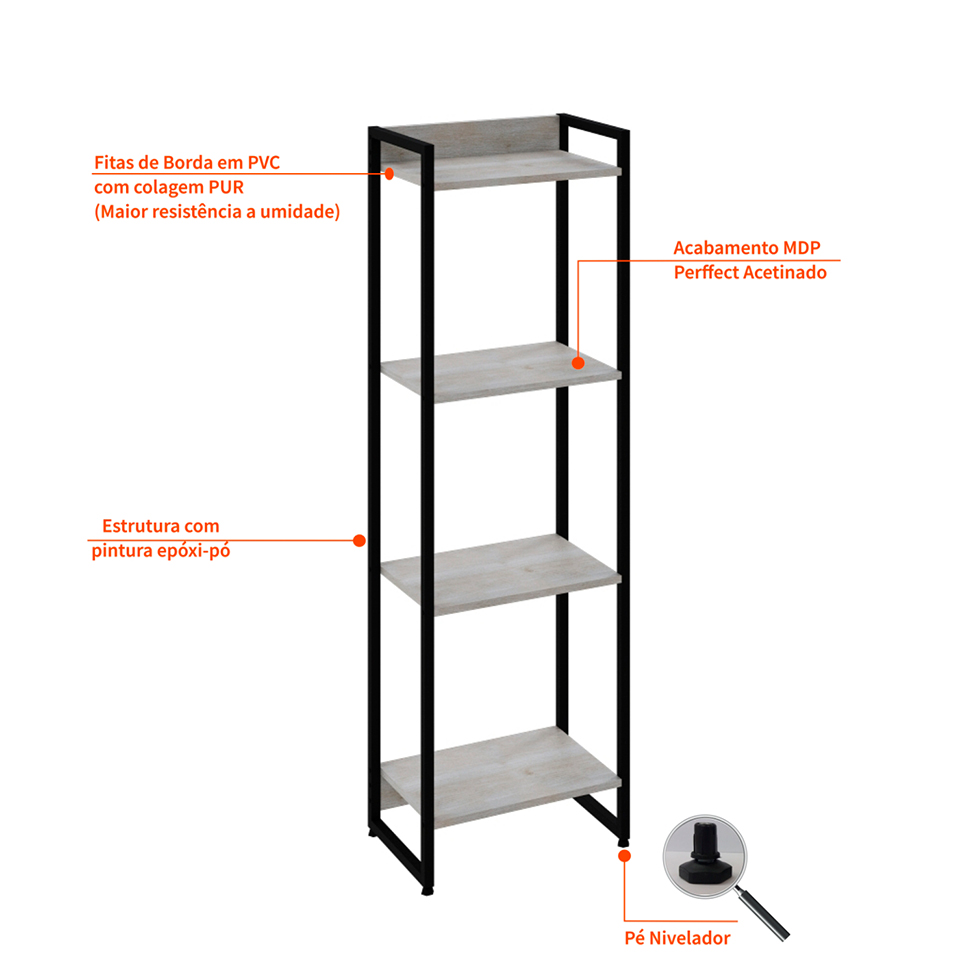 Estante Studio Snow e Preta 146 cm