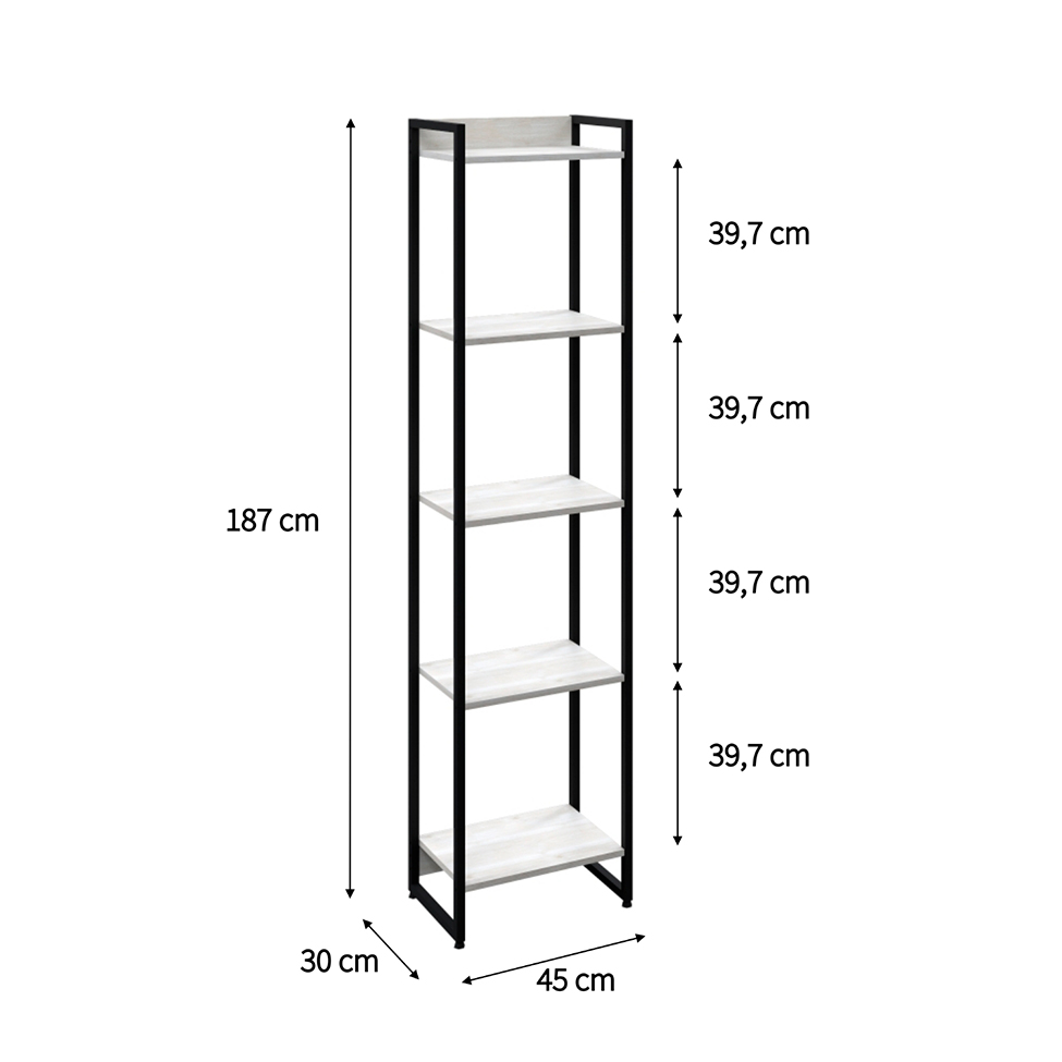 Estante Studio Snow e Preta 187 cm