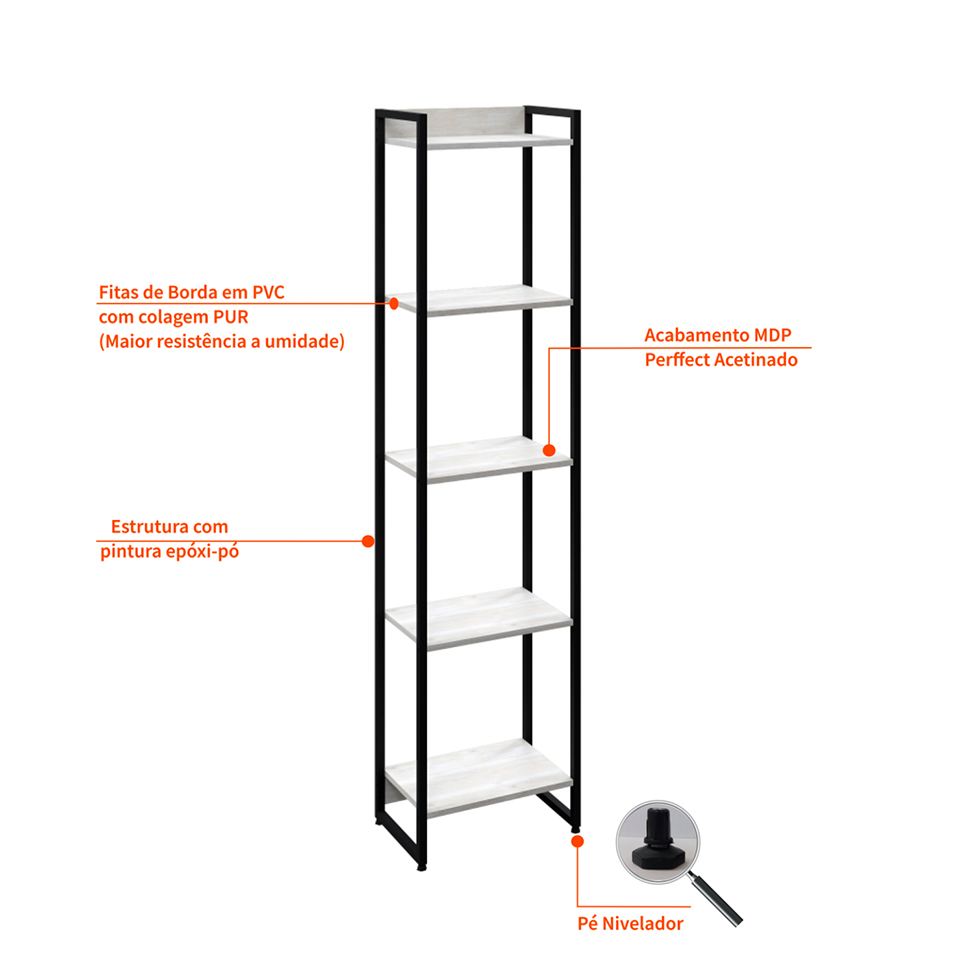Estante Studio Snow e Preta 187 cm