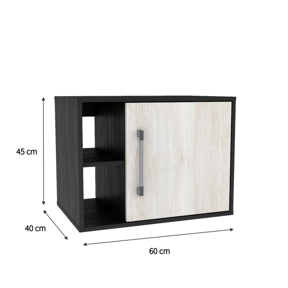 Gabinete de Banheiro Soft 1 PT Ônix e Snow 60 cm