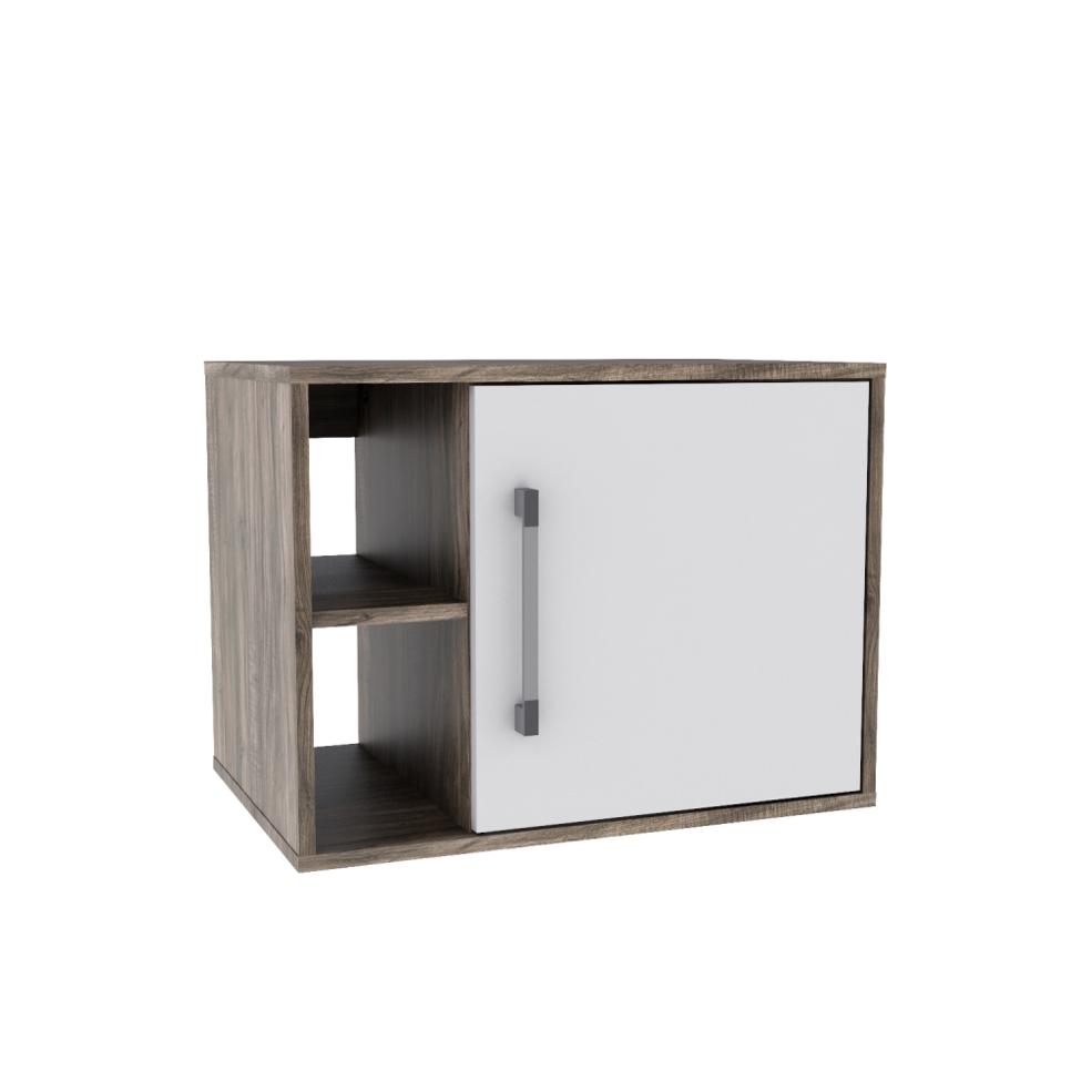 Gabinete de Banheiro Soft 1 PT Carvalho Dark e Branco Chess 60 cm