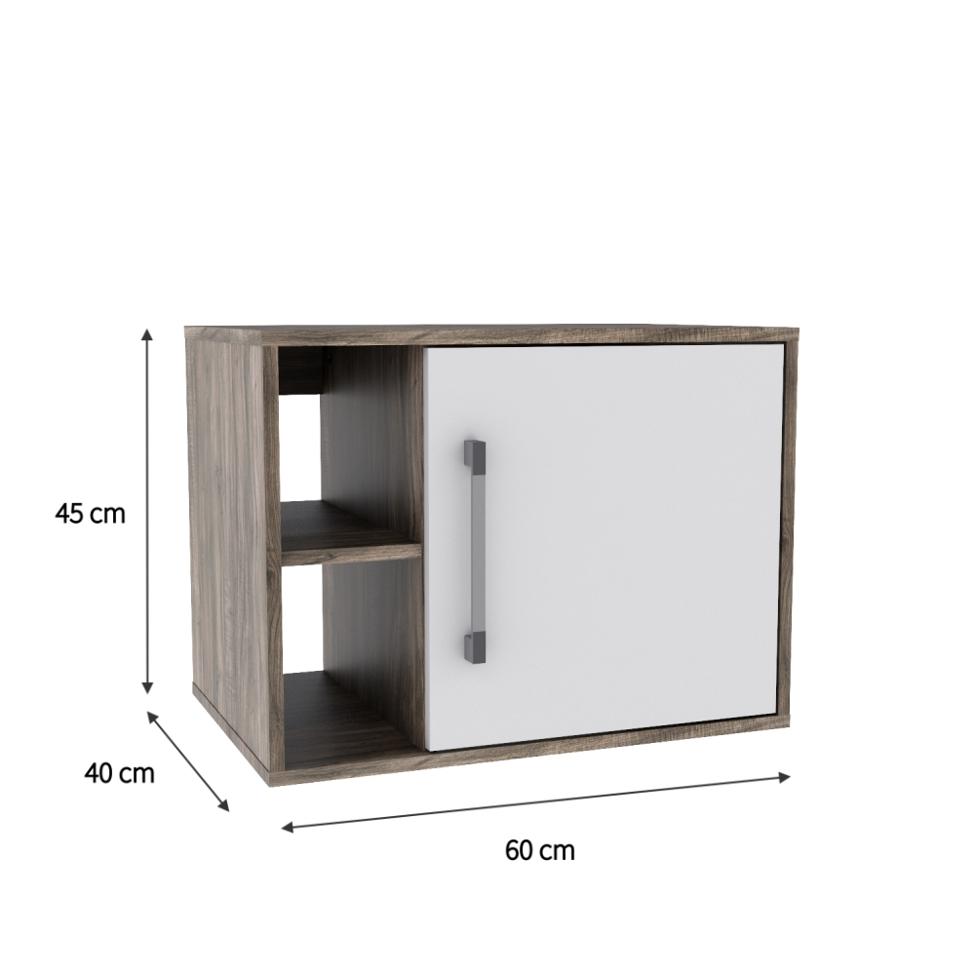Gabinete de Banheiro Soft 1 PT Carvalho Dark e Branco Chess 60 cm
