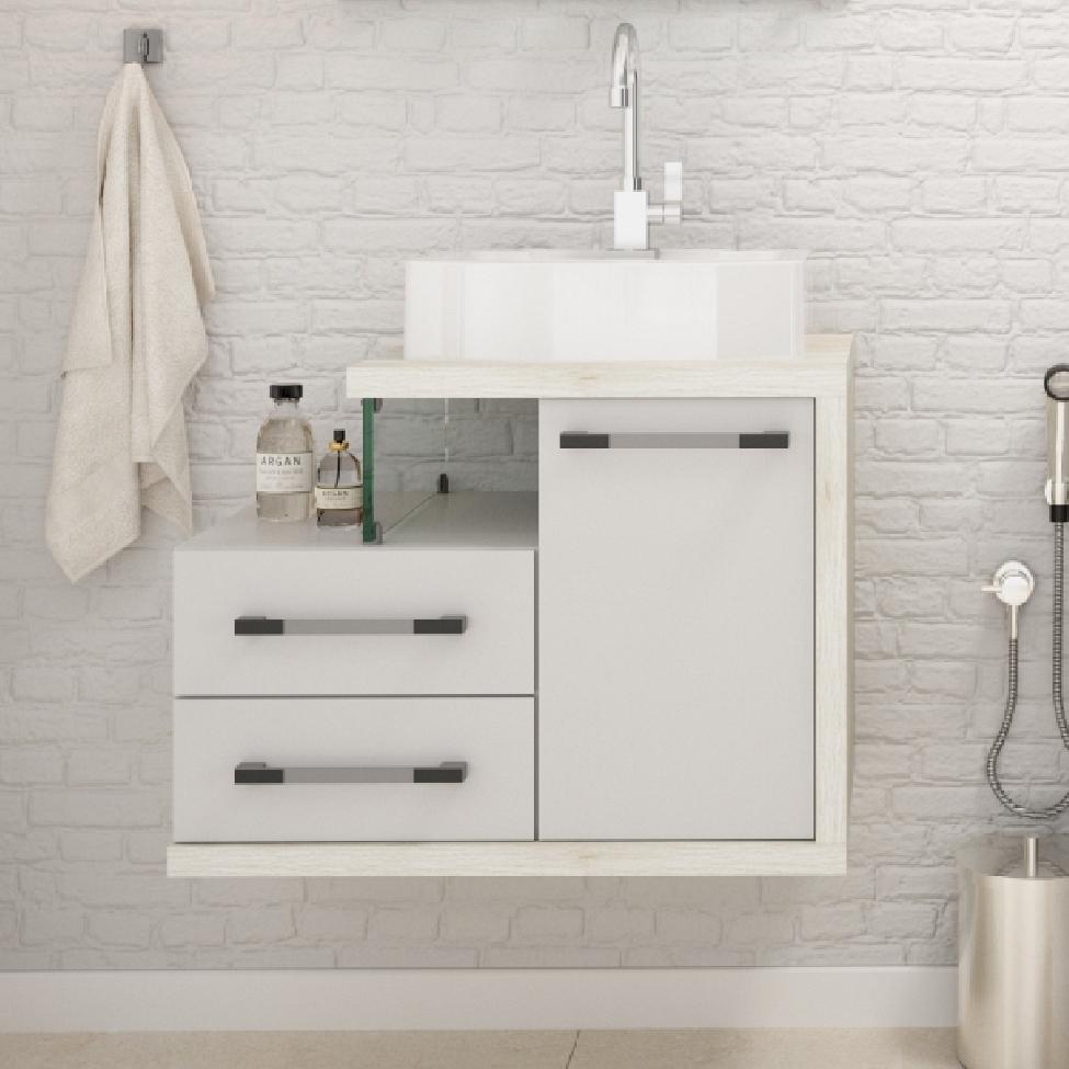 Gabinete de Banheiro com Cuba Aria 41 Wood 1 PT 2 GV Branco e Snow