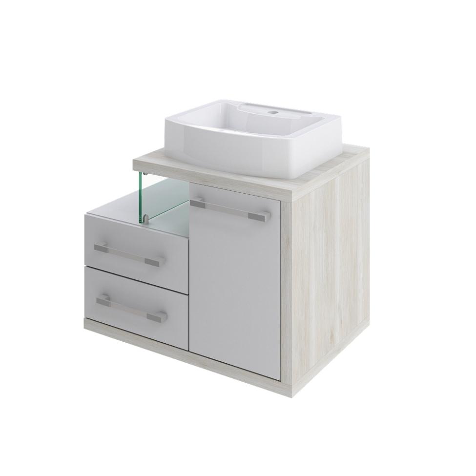 Gabinete de Banheiro com Cuba Aria 41 Wood 1 PT 2 GV Branco e Snow