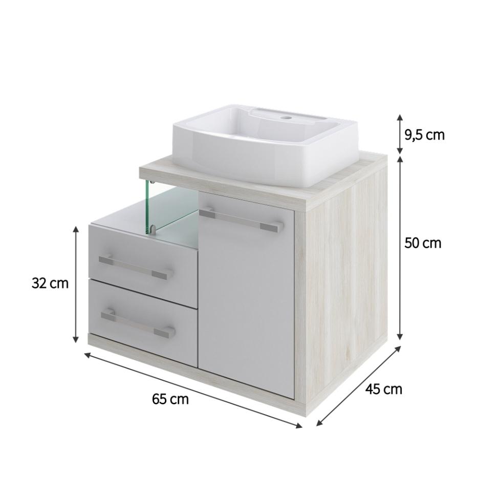 Gabinete de Banheiro com Cuba Aria 41 Wood 1 PT 2 GV Branco e Snow