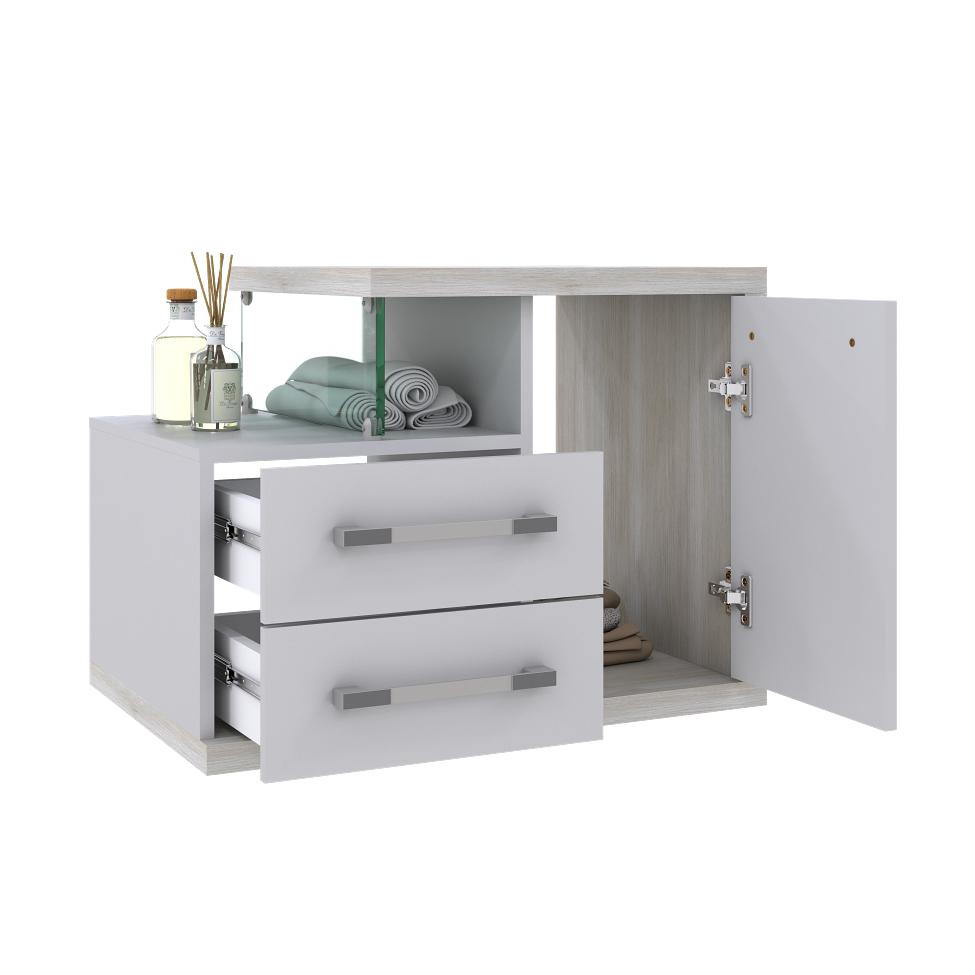 Gabinete de Banheiro com Cuba Aria 41 Wood 1 PT 2 GV Branco e Snow