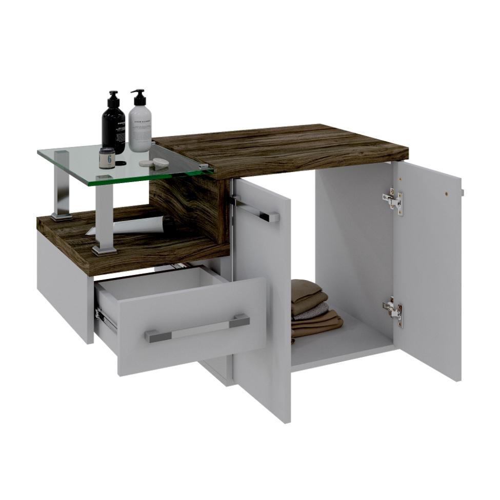 Gabinete de Banheiro com Cuba Aria 41 Wood 2 PT 1 GV Branco Chess e Carvalho Dark