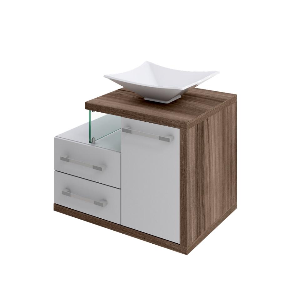 Gabinete de Banheiro com Cuba L38 Wood 1 PT 2 GV Branco e Nogal