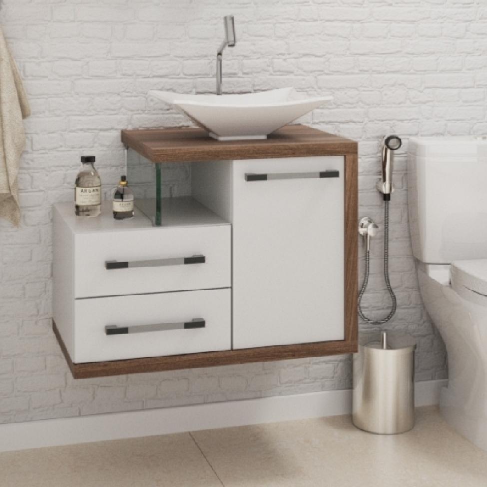 Gabinete de Banheiro com Cuba L38 Wood 1 PT 2 GV Branco e Nogal