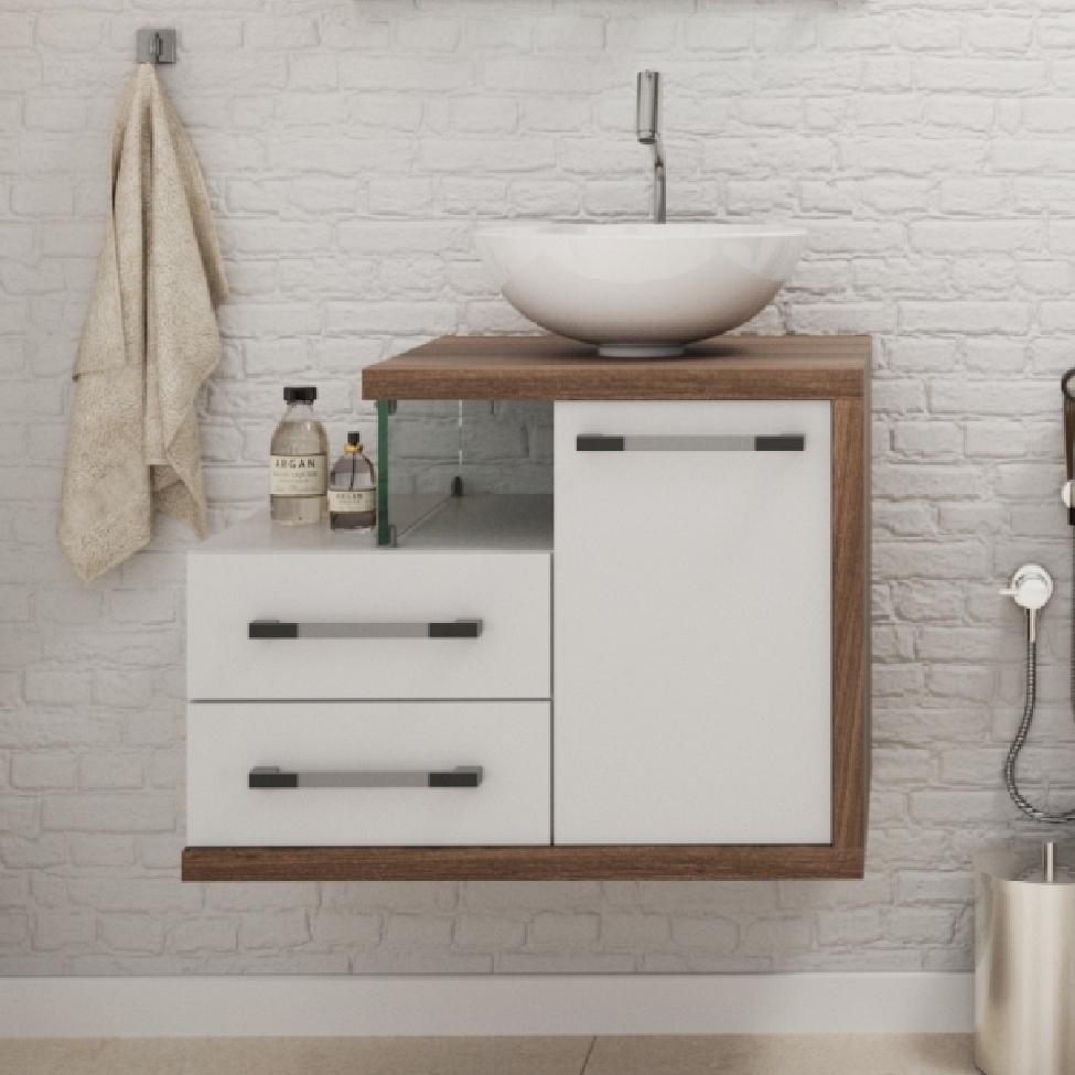 Gabinete de Banheiro com Cuba R35 Wood 1 PT 2 GV Branco e Nogal