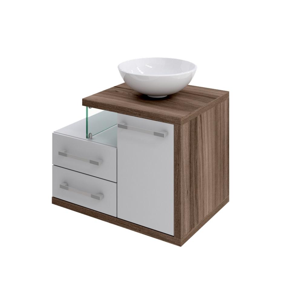 Gabinete de Banheiro com Cuba R35 Wood 1 PT 2 GV Branco e Nogal