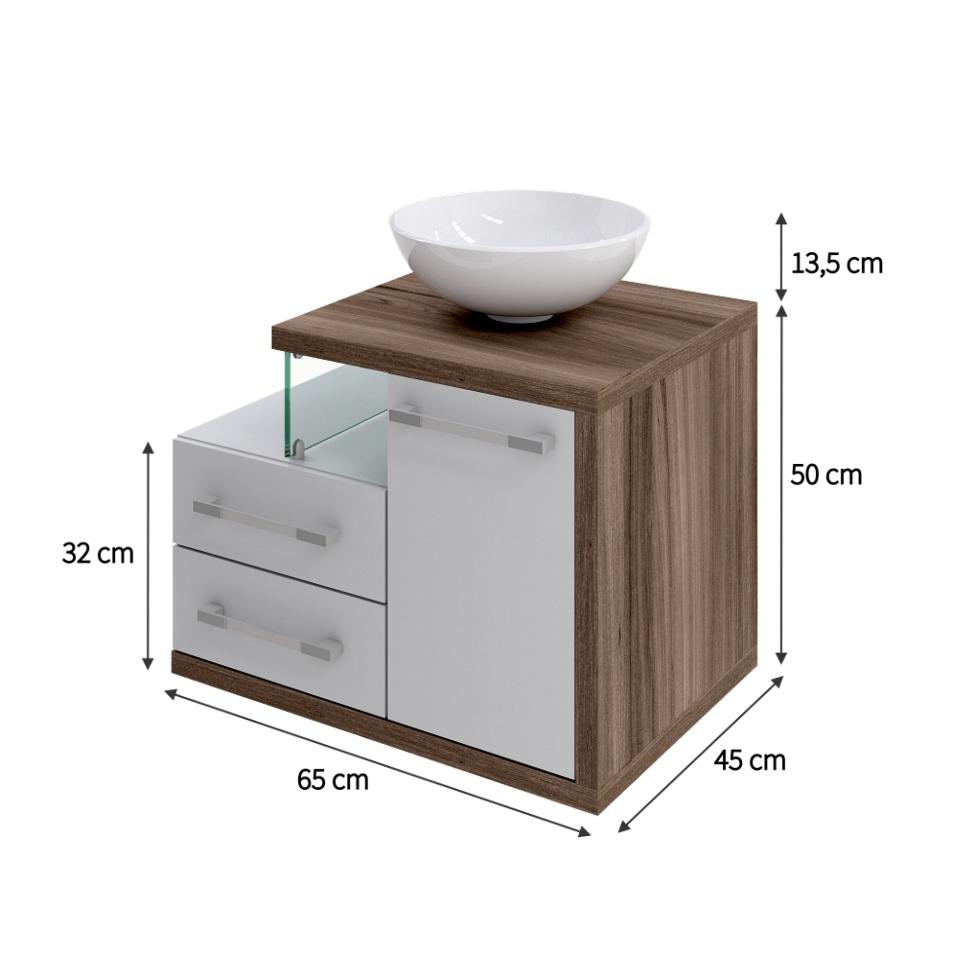 Gabinete de Banheiro com Cuba R35 Wood 1 PT 2 GV Branco e Nogal