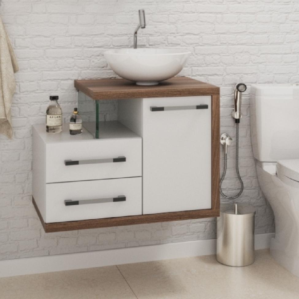 Gabinete de Banheiro com Cuba R35 Wood 1 PT 2 GV Branco e Nogal