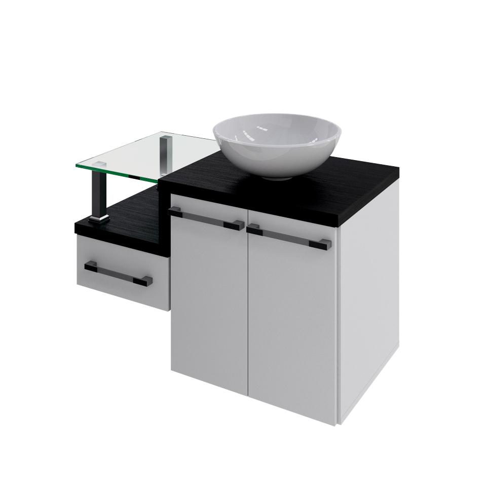 Gabinete de Banheiro com Cuba R35 Wood 2 PT 1 GV Branco Chess e Preto