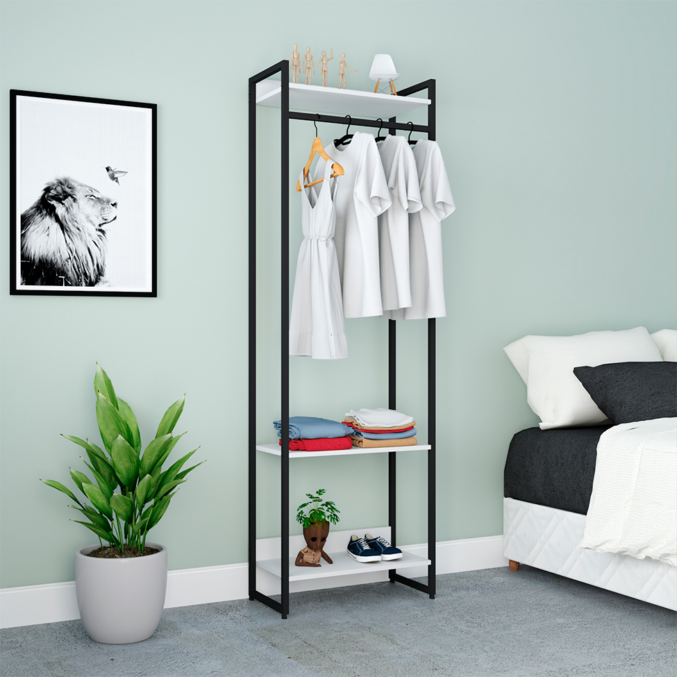 Guarda-Roupa Closet Studio Branco e Preto 60 cm