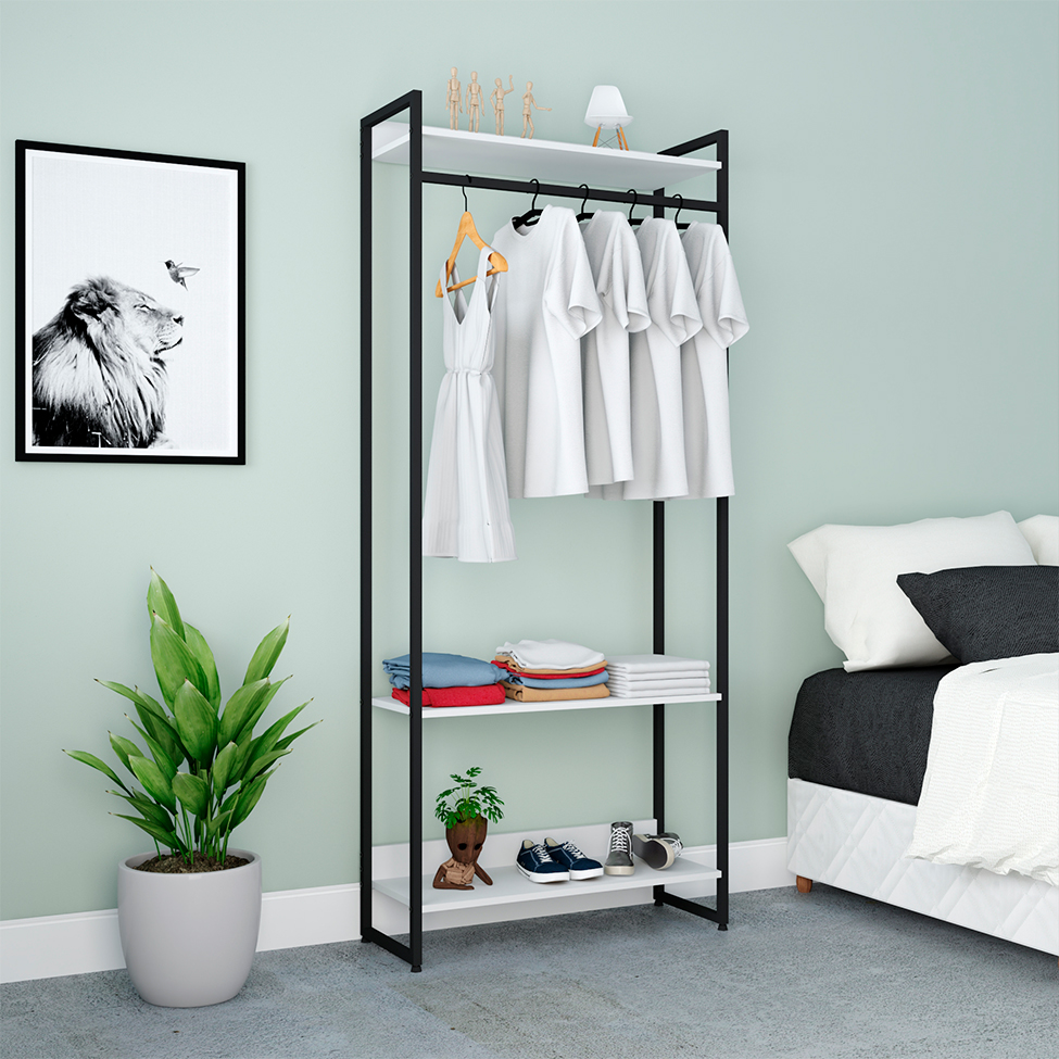 Guarda-Roupa Closet Studio Branco e Preto 80 cm