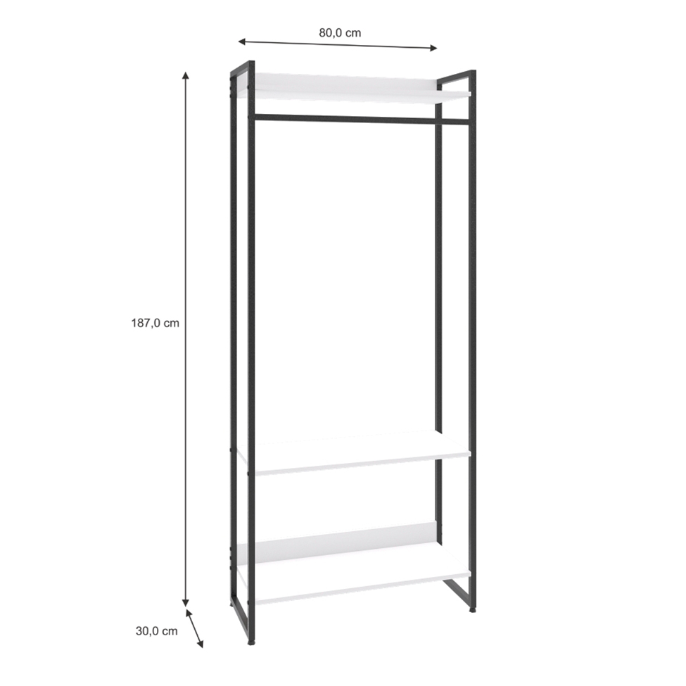 Guarda-Roupa Closet Studio Branco e Preto 80 cm