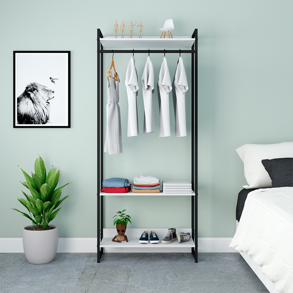 Guarda-Roupa Closet Studio Branco e Preto 80 cm