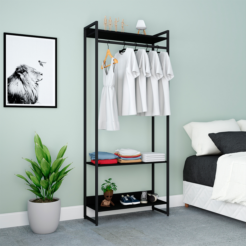 Guarda-Roupa Closet Studio Ônix e Preto 80 cm