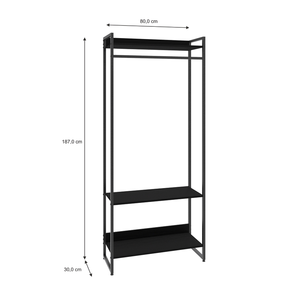 Guarda-Roupa Closet Studio Ônix e Preto 80 cm