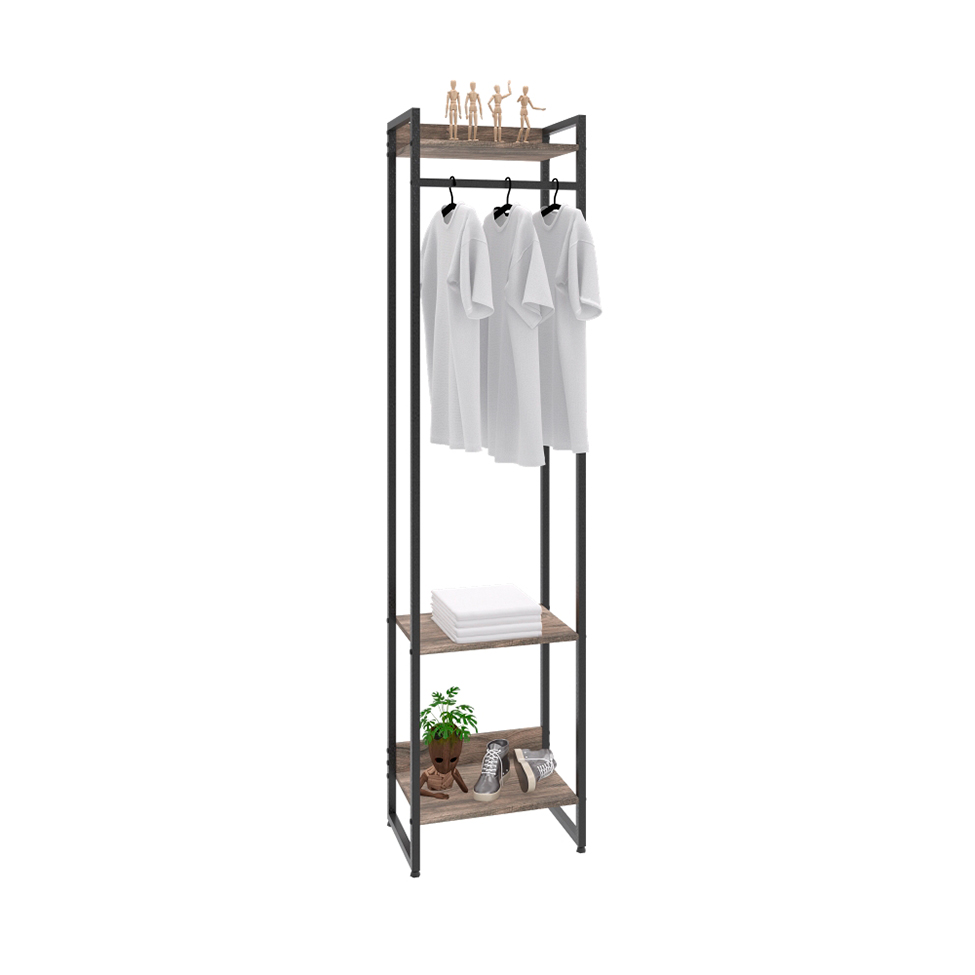 Guarda-Roupa Closet Studio Carvalho Dark e Preto 45 cm