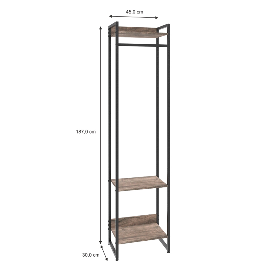 Guarda-Roupa Closet Studio Carvalho Dark e Preto 45 cm
