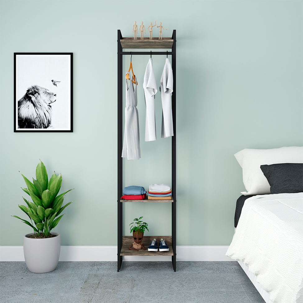 Guarda-Roupa Closet Studio Carvalho Dark e Preto 45 cm