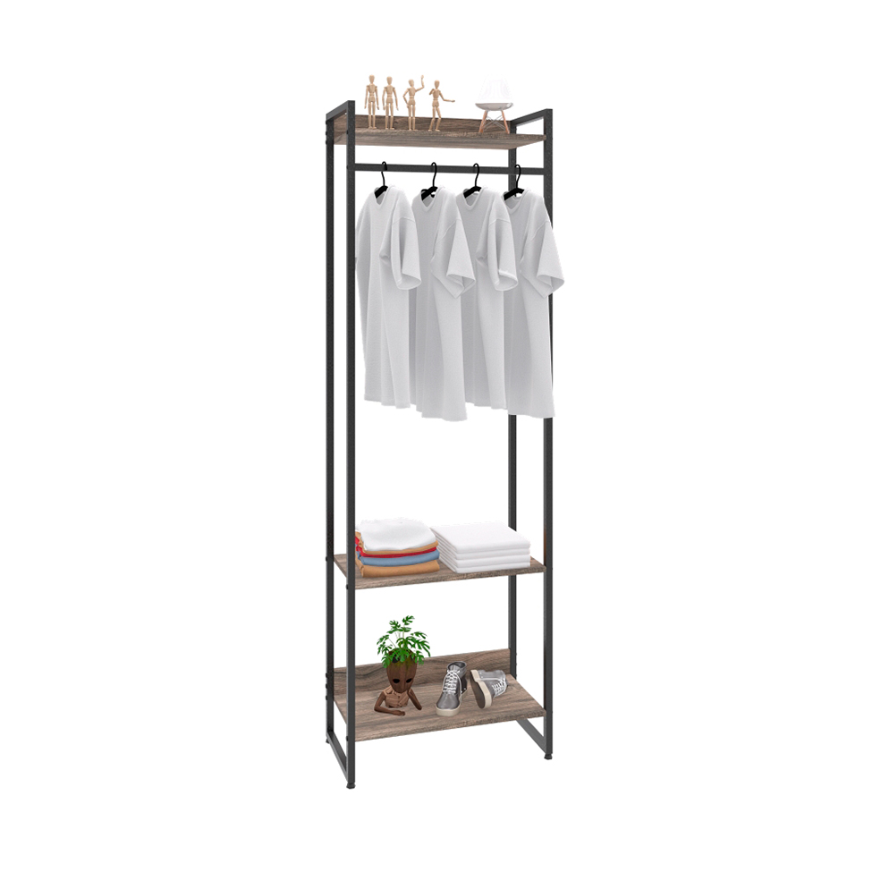 Guarda-Roupa Closet Studio Carvalho Dark e Preto 60 cm