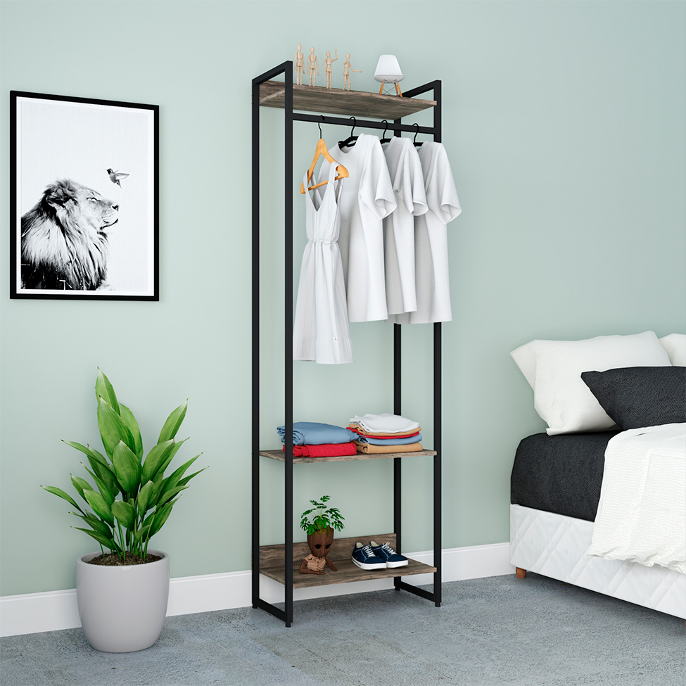 Guarda-Roupa Closet Studio Carvalho Dark e Preto 60 cm