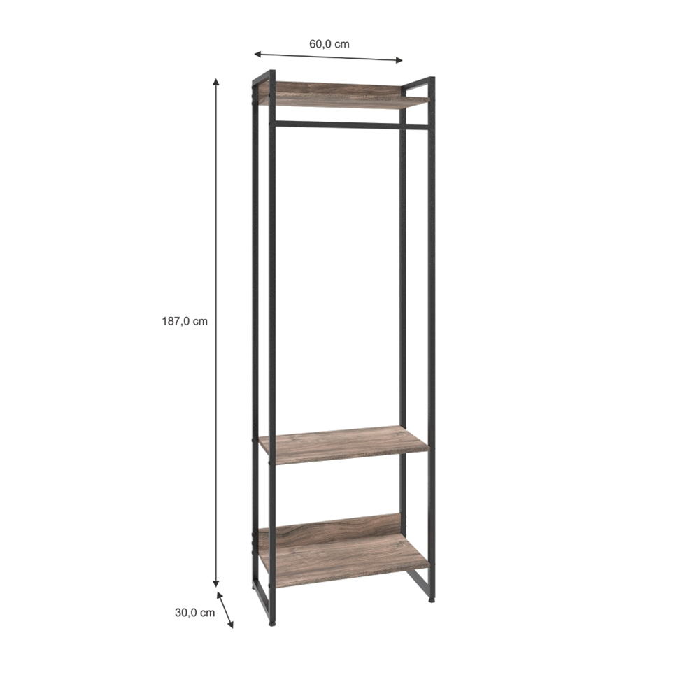 Guarda-Roupa Closet Studio Carvalho Dark e Preto 60 cm