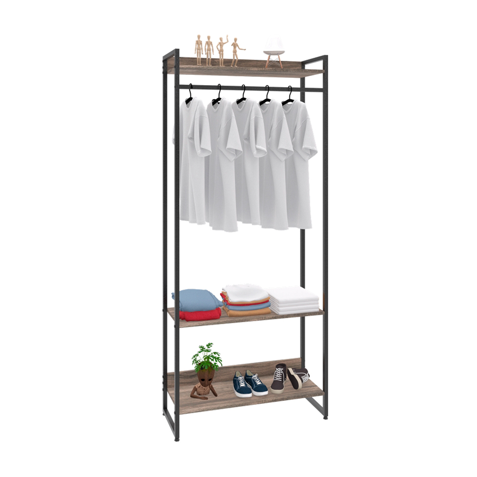 Guarda-Roupa Closet Studio Carvalho Dark e Preto 80 cm