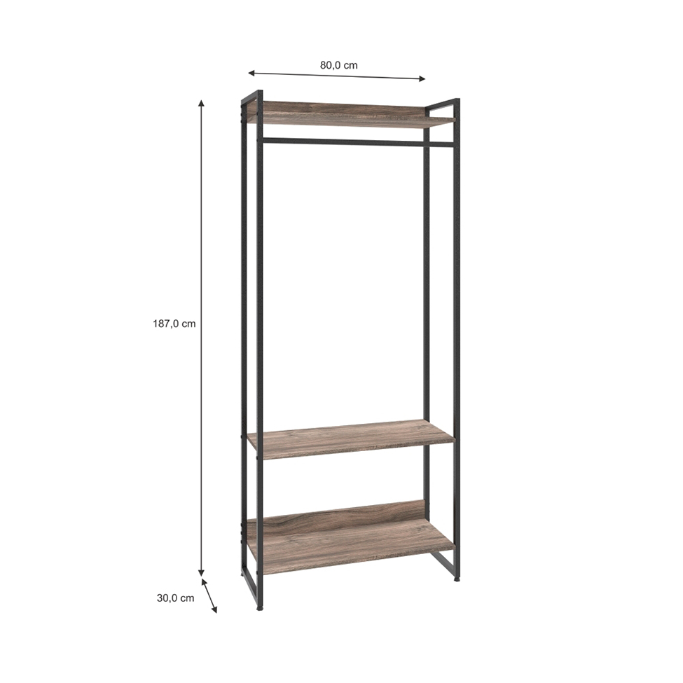 Guarda-Roupa Closet Studio Carvalho Dark e Preto 80 cm