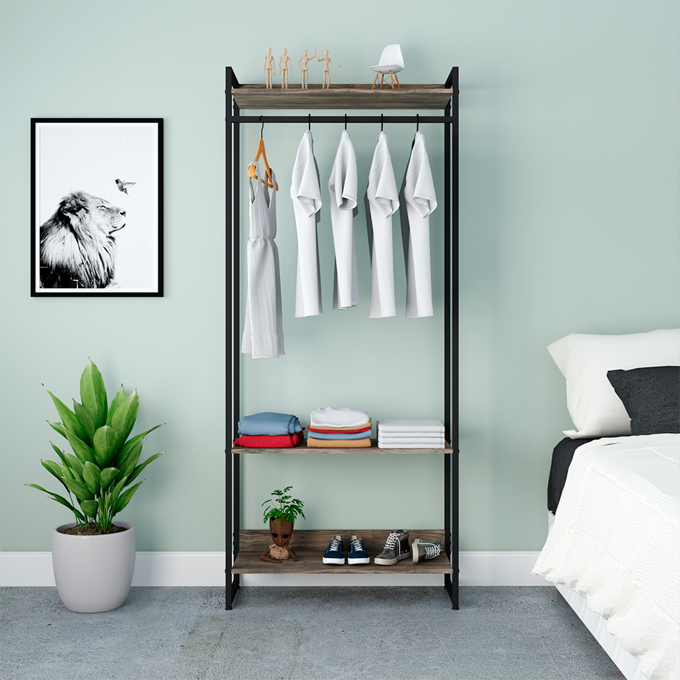 Guarda-Roupa Closet Studio Carvalho Dark e Preto 80 cm